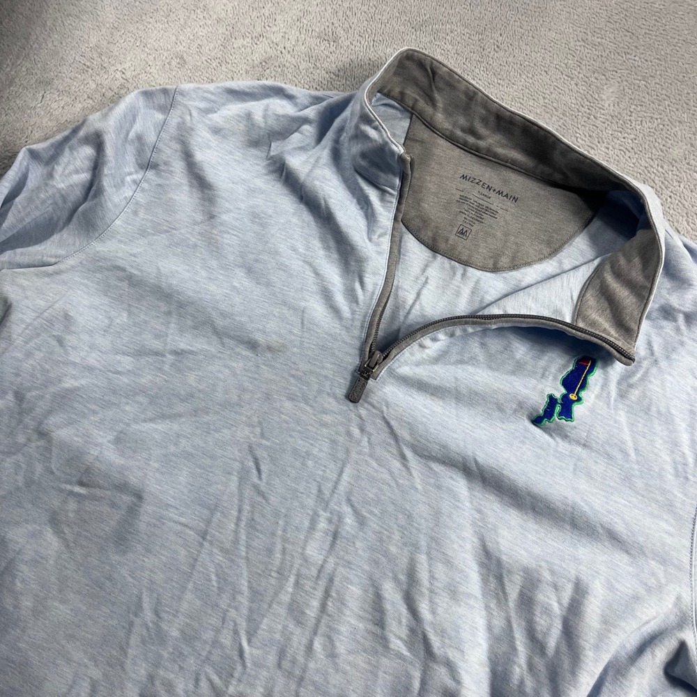 Mizzen+Main Mens Large Blue Heathered Golf 1/4 Zip Pullover Performance Stretch